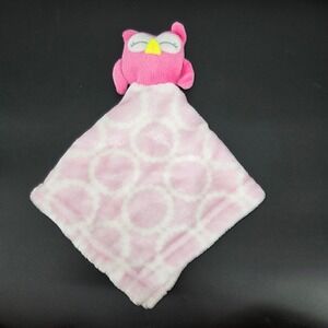 HB Pink Owl Baby Security Blanket Lovey Geometric Circle Plush Fleece 14x14